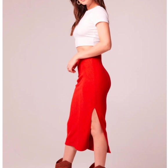 Band of Gypsie NWT RENEE RUST RIBBED SLIT PENCIL MIDI SKIRT - Picture 1 of 4